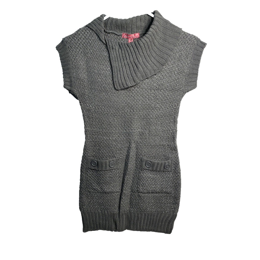 cherry‎ stix womens grey sweater dress size medium short sleeve pockets knit